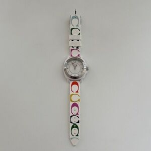 Coach White “Boyfriend” Watch with Multicolor Accents